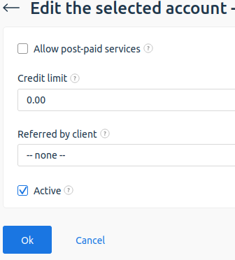 Example of assigning the account menu Example of assigning the account menu