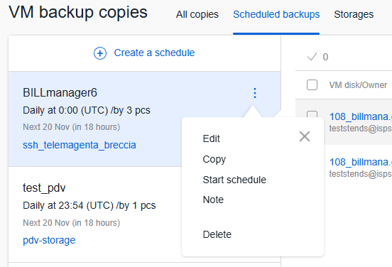 Schedule actions menu