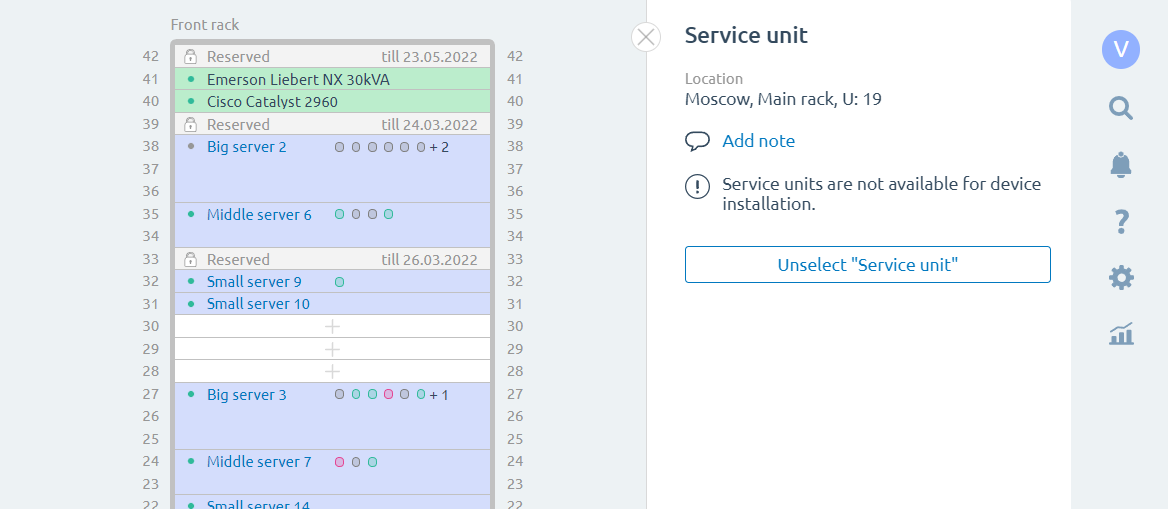 New equipment cannot be added to units that are marked as service units