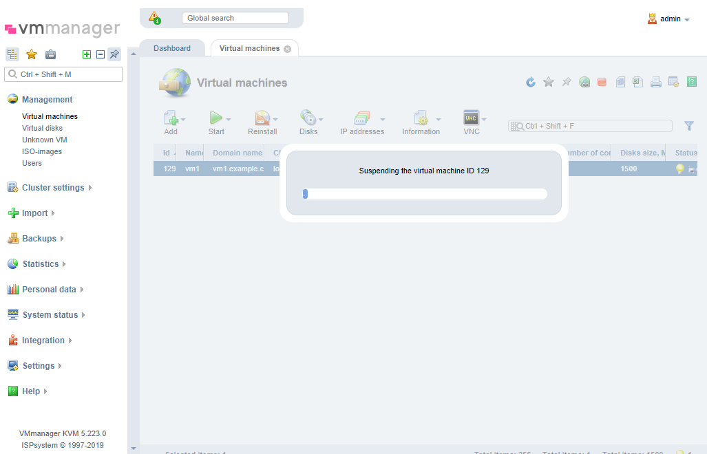 Blocking progress bar when stopping a virtual machine in VMmanager 5 