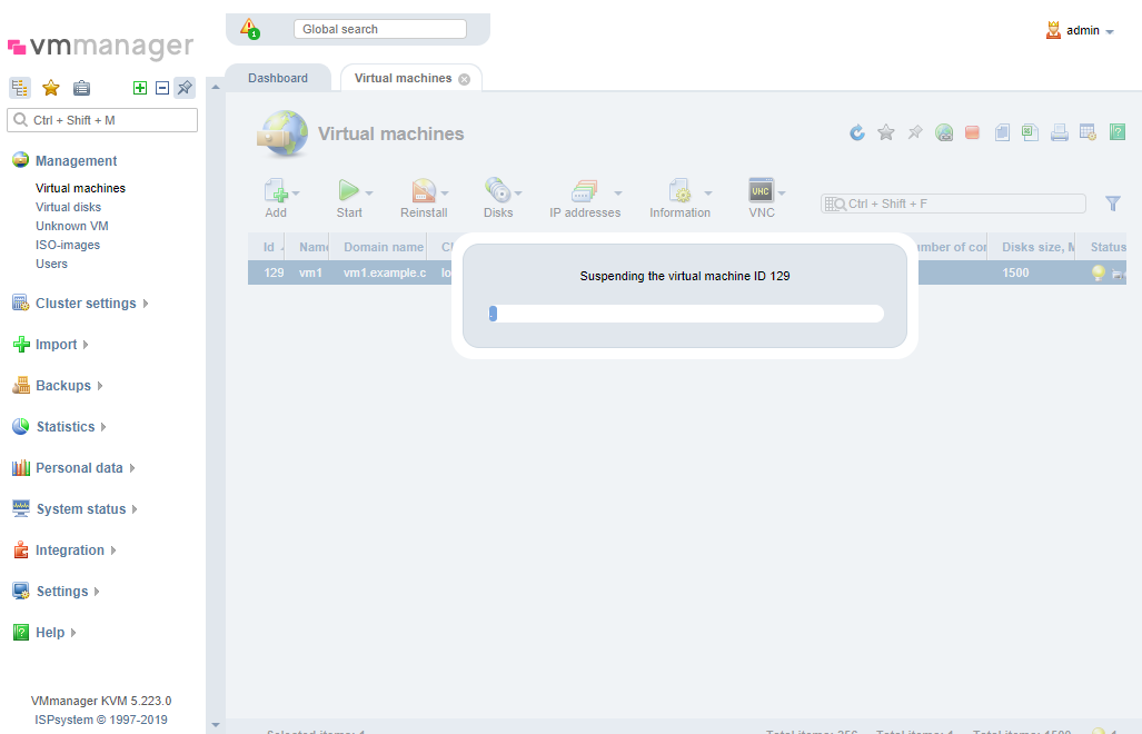 Blocking progress bar when stopping a virtual machine in VMmanager 5