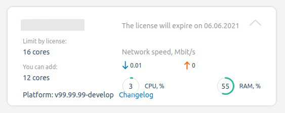 The status of VMmanager 6 is presented on the main dashboard. Data is updated in real time