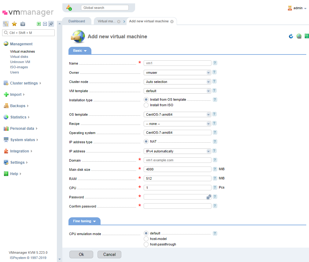 Creating a virtual machine in VMmanager 5: Users have to fill out a long form and it takes a few minutes to create a VM