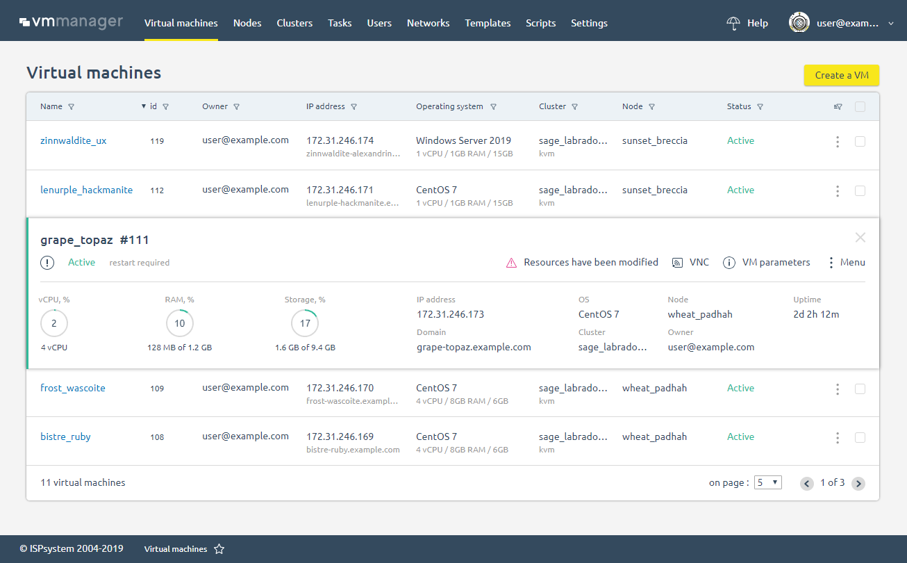 When stopping virtual machines in VMmanager 6, the interface is not blocked. You can monitor the status in the list of virtual machines