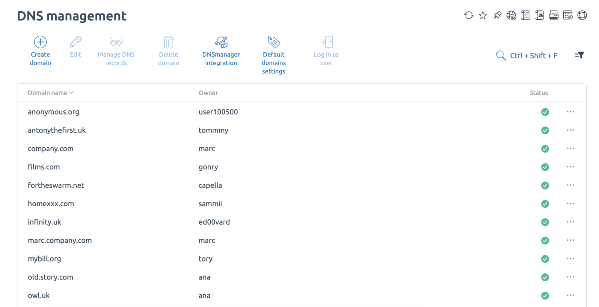 DNS configuration is a popular feature of ISPmanager. Resource records can be managed directly from the panel