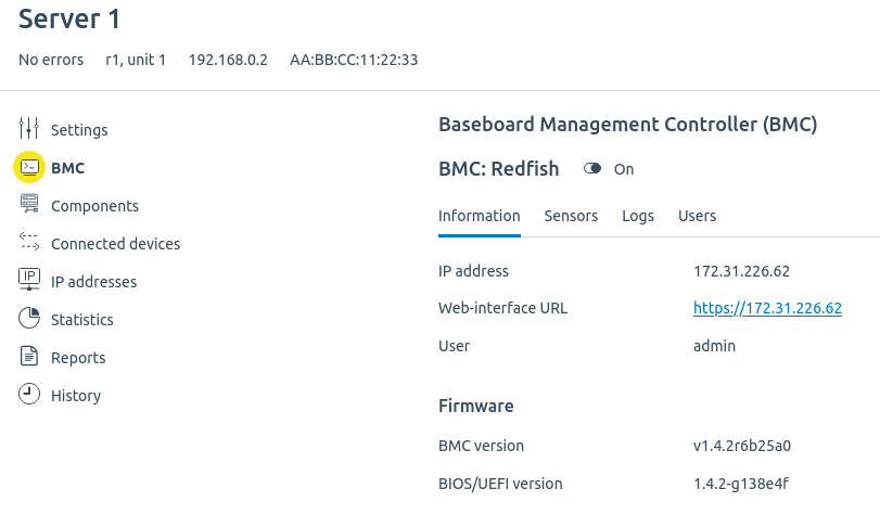 To get the firmware information, the administrator only needs to go to the BMC section on the server card